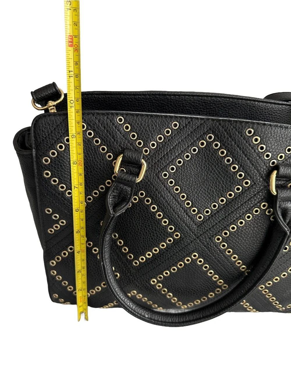 CHARMING CHARLIE Black Faux Leather Gold Studded Handbag Removable Strap Glam
